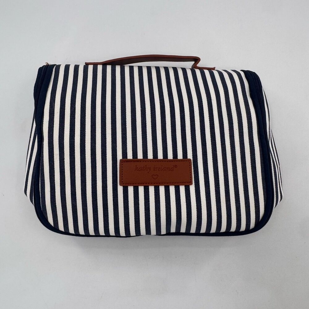 Kathy Ireland Hanging Toiletry Bag Blue white Stripe Travel Cosmetic Organizer